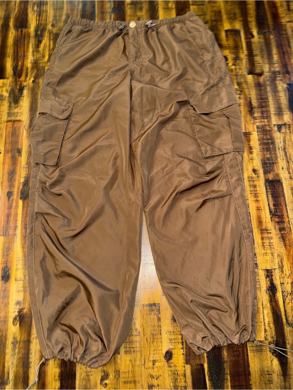 🍒Women's brown lightweight utility joggers cargo style sz L baggy boho y2k